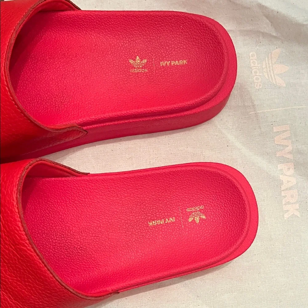 Adidas Ivy Park Red Slide Sandals with dust bag, size 8‎